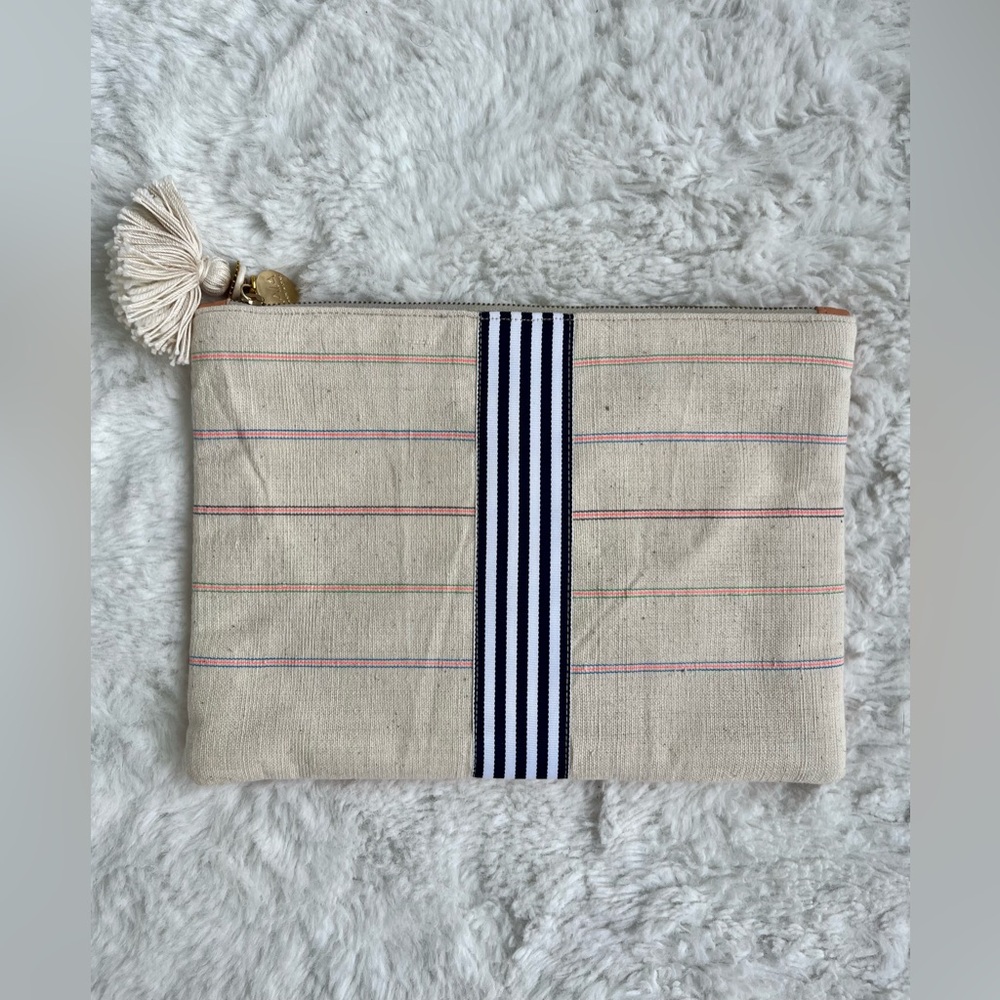 GAIA Striped Linen Clutch with Fringe